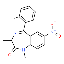 ChemSpider 2D Image | 5-(2-Fluorophenyl)-1,3-dimethyl-7-nitro-1,3-dihydro-2H-1,4-benzodiazepin-2-one | C17H14FN3O3