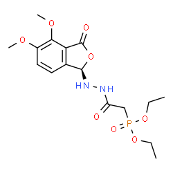 ChemSpider 2D Image | Diethyl (2-{2-[(1R)-4,5-dimethoxy-3-oxo-1,3-dihydro-2-benzofuran-1-yl]hydrazino}-2-oxoethyl)phosphonate | C16H23N2O8P
