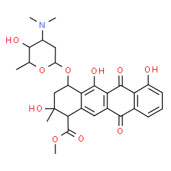 ChemSpider 2D Image | Methyl 2,5,7-trihydroxy-2-methyl-6,11-dioxo-4-{[2,3,6-trideoxy-3-(dimethylamino)hexopyranosyl]oxy}-1,2,3,4,6,11-hexahydro-1-tetracenecarboxylate | C29H33NO10