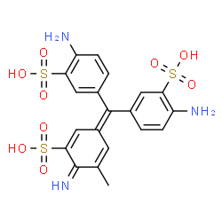 ChemSpider 2D Image | 3,3'-[(4-Imino-3-methyl-5-sulfo-2,5-cyclohexadien-1-ylidene)methylene]bis(6-aminobenzenesulfonic acid) | C20H19N3O9S3