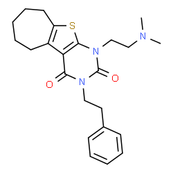 ChemSpider 2D Image | 1-[2-(Dimethylamino)ethyl]-3-(2-phenylethyl)-1,5,6,7,8,9-hexahydro-2H-cyclohepta[4,5]thieno[2,3-d]pyrimidine-2,4(3H)-dione | C23H29N3O2S