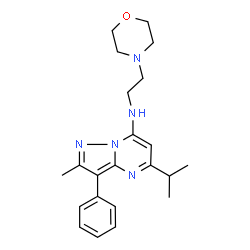 ChemSpider 2D Image | 5-Isopropyl-2-methyl-N-[2-(4-morpholinyl)ethyl]-3-phenylpyrazolo[1,5-a]pyrimidin-7-amine | C22H29N5O