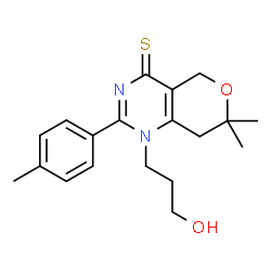 ChemSpider 2D Image | 1-(3-Hydroxypropyl)-7,7-dimethyl-2-(4-methylphenyl)-1,5,7,8-tetrahydro-4H-pyrano[4,3-d]pyrimidine-4-thione | C19H24N2O2S