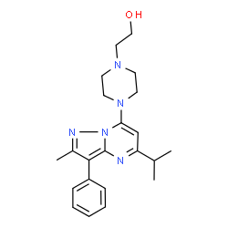 ChemSpider 2D Image | 2-[4-(5-Isopropyl-2-methyl-3-phenylpyrazolo[1,5-a]pyrimidin-7-yl)-1-piperazinyl]ethanol | C22H29N5O