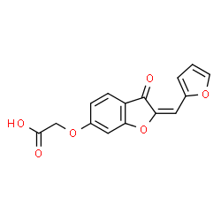 ChemSpider 2D Image | {[(2E)-2-(2-Furylmethylene)-3-oxo-2,3-dihydro-1-benzofuran-6-yl]oxy}acetic acid | C15H10O6
