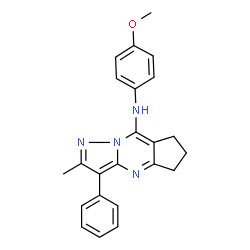 ChemSpider 2D Image | N-(4-Methoxyphenyl)-2-methyl-3-phenyl-6,7-dihydro-5H-cyclopenta[d]pyrazolo[1,5-a]pyrimidin-8-amine | C23H22N4O