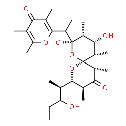 ChemSpider 2D Image | (2S,3S,5R,6S,8R,9R,10S,11S)-8,10-Dihydroxy-2-[(2R)-3-hydroxy-2-pentanyl]-3,5,9,11-tetramethyl-8-[1-(3,5,6-trimethyl-4-oxo-4H-pyran-2-yl)ethyl]-1,7-dioxaspiro[5.5]undecan-4-one | C28H44O8