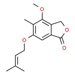 ChemSpider 2D Image | 4-Methoxy-5-methyl-6-[(3-methyl-2-buten-1-yl)oxy]-2-benzofuran-1(3H)-one | C15H18O4