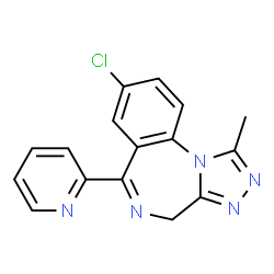 ChemSpider 2D Image | 8-Chloro-1-methyl-6-(2-pyridinyl)-4H-[1,2,4]triazolo[4,3-a][1,4]benzodiazepine | C16H12ClN5