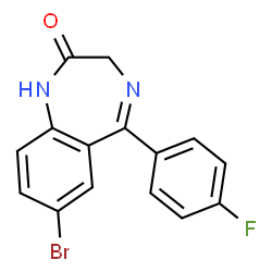 ChemSpider 2D Image | 7-Bromo-5-(4-fluorophenyl)-1,3-dihydro-2H-1,4-benzodiazepin-2-one | C15H10BrFN2O