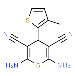 ChemSpider 2D Image | 2,6-Diamino-4-(3-methyl-2-thienyl)-4H-thiopyran-3,5-dicarbonitrile | C12H10N4S2