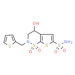 ChemSpider 2D Image | 4-Hydroxy-2-(2-thienylmethyl)-3,4-dihydro-2H-thieno[3,2-e][1,2]thiazine-6-sulfonamide 1,1-dioxide | C11H12N2O5S4