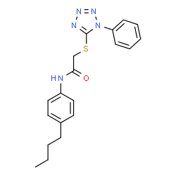 ChemSpider 2D Image | N-(4-BUTYLPHENYL)-2-((1-PHENYL-1H-TETRAAZOL-5-YL)THIO)ACETAMIDE | C19H21N5OS