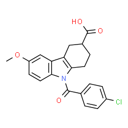 ChemSpider 2D Image | 9-(4-Chlorobenzoyl)-6-methoxy-2,3,4,9-tetrahydro-1H-carbazole-3-carboxylic acid | C21H18ClNO4