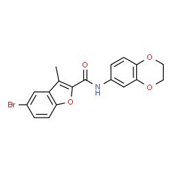 ChemSpider 2D Image | 5-Bromo-N-(2,3-dihydro-1,4-benzodioxin-6-yl)-3-methyl-1-benzofuran-2-carboxamide | C18H14BrNO4