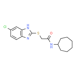 ChemSpider 2D Image | 2-[(6-Chloro-1H-benzimidazol-2-yl)sulfanyl]-N-cycloheptylacetamide | C16H20ClN3OS