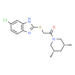 ChemSpider 2D Image | 2-[(6-Chloro-1H-benzimidazol-2-yl)sulfanyl]-1-[(3R,5S)-3,5-dimethyl-1-piperidinyl]ethanone | C16H20ClN3OS