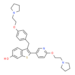 ChemSpider 2D Image | 3-[4-(2-pyrrolidin-1-yl-ethoxy)-benzyl]-2-4-(2-pyrrolidin-1-yl-ethoxy)-phenyl] -benzo[b]thiophen-6-ol | C32H37N3O3S