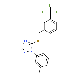 ChemSpider 2D Image | 1-(3-Methylphenyl)-5-{[3-(trifluoromethyl)benzyl]sulfanyl}-1H-tetrazole | C16H13F3N4S