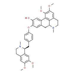 ChemSpider 2D Image | (6aR)-9-(4-{[(1S)-6,7-Dimethoxy-2-methyl-1,2,3,4-tetrahydro-1-isoquinolinyl]methyl}phenoxy)-1,2-dimethoxy-6-methyl-5,6,6a,7-tetrahydro-4H-dibenzo[de,g]quinolin-10-ol | C38H42N2O6