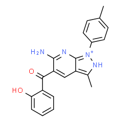 ChemSpider 2D Image | 6-Amino-5-(2-hydroxybenzoyl)-3-methyl-1-(4-methylphenyl)-2H-pyrazolo[3,4-b]pyridin-1-ium | C21H19N4O2