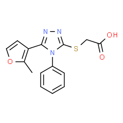 ChemSpider 2D Image | {[5-(2-methyl-3-furyl)-4-phenyl-4H-1,2,4-triazol-3-yl]thio}acetic acid | C15H13N3O3S
