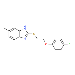 ChemSpider 2D Image | 1H-benzimidazole, 2-[[2-(4-chlorophenoxy)ethyl]thio]-5-methyl- | C16H15ClN2OS