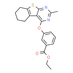 ChemSpider 2D Image | Ethyl 3-[(2-methyl-5,6,7,8-tetrahydro[1]benzothieno[2,3-d]pyrimidin-4-yl)oxy]benzoate | C20H20N2O3S