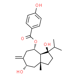 ChemSpider 2D Image | (3R,3aS,4S,7S,8aR)-3,7-Dihydroxy-3-isopropyl-8a-methyl-6-methylenedecahydro-4-azulenyl 4-hydroxybenzoate | C22H30O5