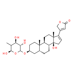 ChemSpider 2D Image | 4-[(3S,5R,8R,9S,10S,13R,14S)-14-Hydroxy-10,13-dimethyl-3-{[(3S,4R,6R)-3,4,6-trihydroxy-5-methyltetrahydro-2H-pyran-2-yl]oxy}-2,3,4,5,6,7,8,9,10,11,12,13,14,15-tetradecahydro-1H-cyclopenta[a]phenanthre
n-17-yl]-2(5H)-furanone | C29H42O8