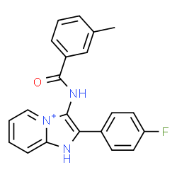 ChemSpider 2D Image | 2-(4-Fluorophenyl)-3-[(3-methylbenzoyl)amino]-1H-imidazo[1,2-a]pyridin-4-ium | C21H17FN3O