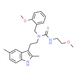 ChemSpider 2D Image | 1-[2-(2,5-Dimethyl-1H-indol-3-yl)ethyl]-1-(2-methoxybenzyl)-3-(2-methoxyethyl)thiourea | C24H31N3O2S