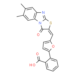 ChemSpider 2D Image | 2-{5-[(E)-(6,7-Dimethyl-3-oxo[1,3]thiazolo[3,2-a]benzimidazol-2(3H)-ylidene)methyl]-2-furyl}benzoic acid | C23H16N2O4S