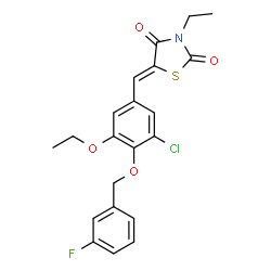 ChemSpider 2D Image | (5Z)-5-{3-Chloro-5-ethoxy-4-[(3-fluorobenzyl)oxy]benzylidene}-3-ethyl-1,3-thiazolidine-2,4-dione | C21H19ClFNO4S