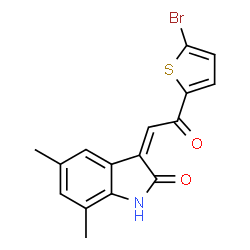 ChemSpider 2D Image | (3Z)-3-[2-(5-Bromo-2-thienyl)-2-oxoethylidene]-5,7-dimethyl-1,3-dihydro-2H-indol-2-one | C16H12BrNO2S