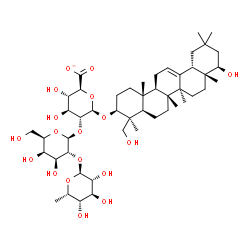 ChemSpider 2D Image | (3beta,22beta)-22,24-Dihydroxyolean-12-en-3-yl 6-deoxy-alpha-L-idopyranosyl-(1->2)-beta-D-galactopyranosyl-(1->2)-beta-D-glucopyranosiduronate | C48H77O18