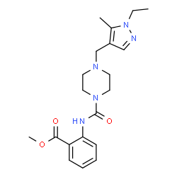 ChemSpider 2D Image | Methyl 2-[({4-[(1-ethyl-5-methyl-1H-pyrazol-4-yl)methyl]-1-piperazinyl}carbonyl)amino]benzoate | C20H27N5O3