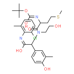 ChemSpider 2D Image | 2-Methyl-2-propanyl {1-[{2-[(2-chloro-6-methylphenyl)amino]-1-(4-hydroxy-3-methylphenyl)-2-oxoethyl}(2-hydroxyethyl)amino]-4-(methylsulfanyl)-1-oxo-2-butanyl}carbamate | C28H38ClN3O6S