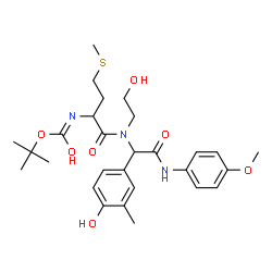 ChemSpider 2D Image | 2-Methyl-2-propanyl {1-[(2-hydroxyethyl){1-(4-hydroxy-3-methylphenyl)-2-[(4-methoxyphenyl)amino]-2-oxoethyl}amino]-4-(methylsulfanyl)-1-oxo-2-butanyl}carbamate | C28H39N3O7S