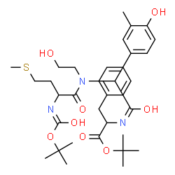 ChemSpider 2D Image | 2-Methyl-2-propanyl N-{[(2-hydroxyethyl)(N-{[(2-methyl-2-propanyl)oxy]carbonyl}methionyl)amino](4-hydroxy-3-methylphenyl)acetyl}phenylalaninate | C34H49N3O8S