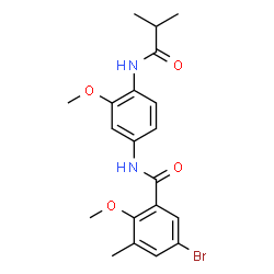 ChemSpider 2D Image | 5-Bromo-N-[4-(isobutyrylamino)-3-methoxyphenyl]-2-methoxy-3-methylbenzamide | C20H23BrN2O4