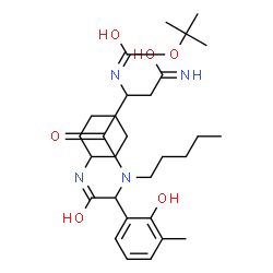 ChemSpider 2D Image | 2-Methyl-2-propanyl (4-amino-1-{[2-(cyclohexylamino)-1-(2-hydroxy-3-methylphenyl)-2-oxoethyl](pentyl)amino}-1,4-dioxo-2-butanyl)carbamate | C29H46N4O6