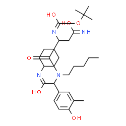 ChemSpider 2D Image | 2-Methyl-2-propanyl (4-amino-1-{[2-(cyclohexylamino)-1-(4-hydroxy-3-methylphenyl)-2-oxoethyl](pentyl)amino}-1,4-dioxo-2-butanyl)carbamate | C29H46N4O6