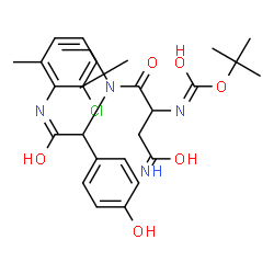 ChemSpider 2D Image | 2-Methyl-2-propanyl {4-amino-1-[{2-[(2-chloro-6-methylphenyl)amino]-1-(4-hydroxyphenyl)-2-oxoethyl}(2-methyl-2-butanyl)amino]-1,4-dioxo-2-butanyl}carbamate | C29H39ClN4O6