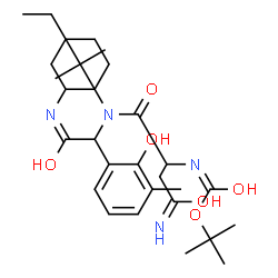 ChemSpider 2D Image | 2-Methyl-2-propanyl (4-amino-1-{[2-(cyclohexylamino)-1-(2-hydroxy-3-methylphenyl)-2-oxoethyl](2-methyl-2-butanyl)amino}-1,4-dioxo-2-butanyl)carbamate | C29H46N4O6