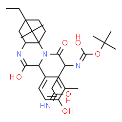 ChemSpider 2D Image | 2-Methyl-2-propanyl (4-amino-1-{[2-(cyclohexylamino)-1-(4-hydroxy-3-methylphenyl)-2-oxoethyl](2-methyl-2-butanyl)amino}-1,4-dioxo-2-butanyl)carbamate | C29H46N4O6
