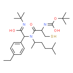 ChemSpider 2D Image | 2-Methyl-2-propanyl {1-[{1-(4-ethylphenyl)-2-[(2-methyl-2-propanyl)amino]-2-oxoethyl}(5-methyl-2-hexanyl)amino]-1-oxo-3-sulfanyl-2-propanyl}carbamate | C29H49N3O4S
