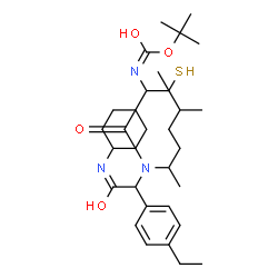 ChemSpider 2D Image | 2-Methyl-2-propanyl (1-{[2-(cyclohexylamino)-1-(4-ethylphenyl)-2-oxoethyl](5-methyl-2-hexanyl)amino}-1-oxo-3-sulfanyl-2-propanyl)carbamate | C31H51N3O4S