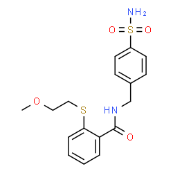 ChemSpider 2D Image | 2-[(2-Methoxyethyl)sulfanyl]-N-(4-sulfamoylbenzyl)benzamide | C17H20N2O4S2