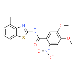 ChemSpider 2D Image | 4,5-Dimethoxy-N-(4-methyl-1,3-benzothiazol-2-yl)-2-nitrobenzamide | C17H15N3O5S